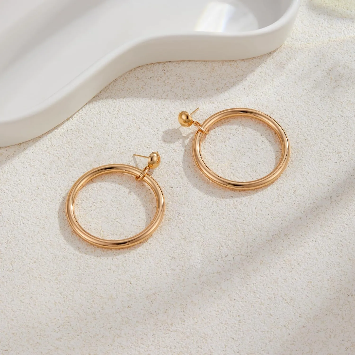 50s Chunky Hoop Earrings Gold Drop Earrings for Women