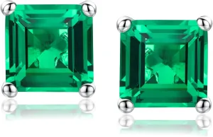 925 Sterling Silver Birthstone Stud Earrings for Women Men, Oval/Round/Sqaure/Octagon Cut Created Sapphire/Amethyst/Emerald/Ruby/Peridot/Opal Solitaire Diamond Halo Earrings