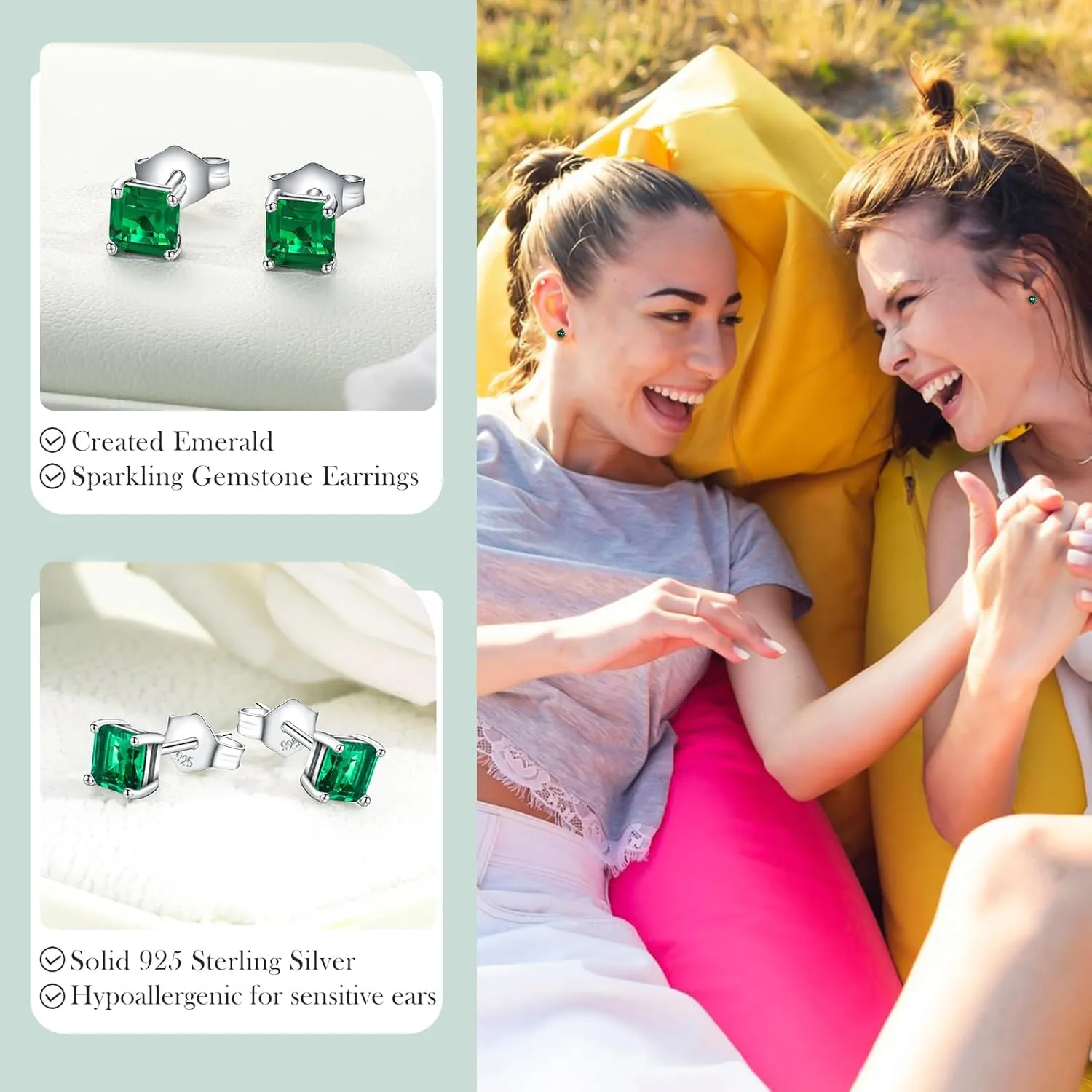 925 Sterling Silver Birthstone Stud Earrings for Women Men, Oval/Round/Sqaure/Octagon Cut Created Sapphire/Amethyst/Emerald/Ruby/Peridot/Opal Solitaire Diamond Halo Earrings