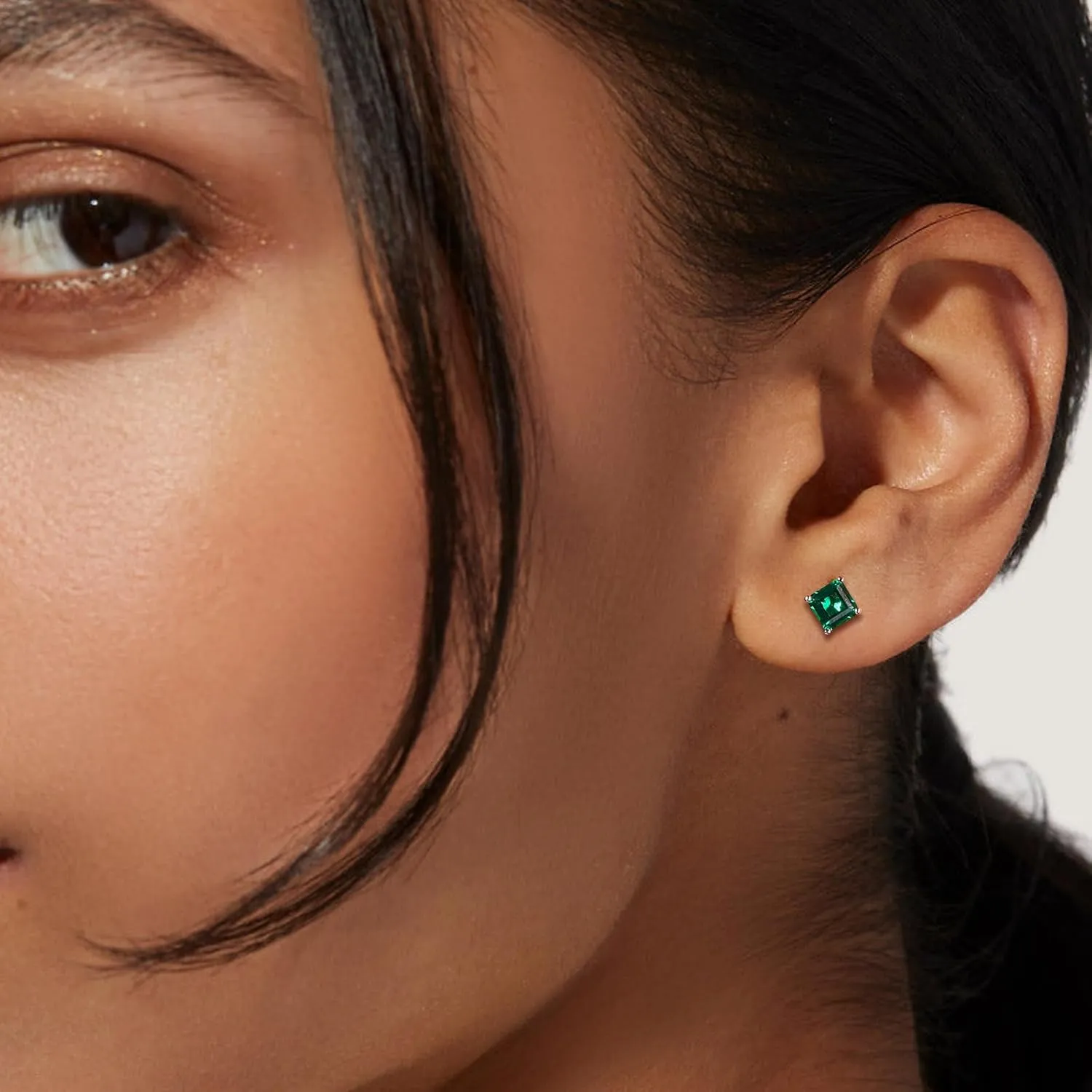 925 Sterling Silver Birthstone Stud Earrings for Women Men, Oval/Round/Sqaure/Octagon Cut Created Sapphire/Amethyst/Emerald/Ruby/Peridot/Opal Solitaire Diamond Halo Earrings