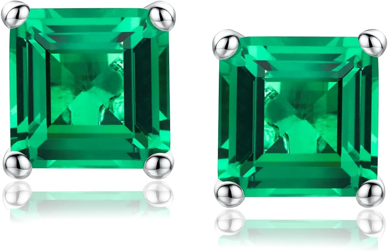 925 Sterling Silver Birthstone Stud Earrings for Women Men, Oval/Round/Sqaure/Octagon Cut Created Sapphire/Amethyst/Emerald/Ruby/Peridot/Opal Solitaire Diamond Halo Earrings