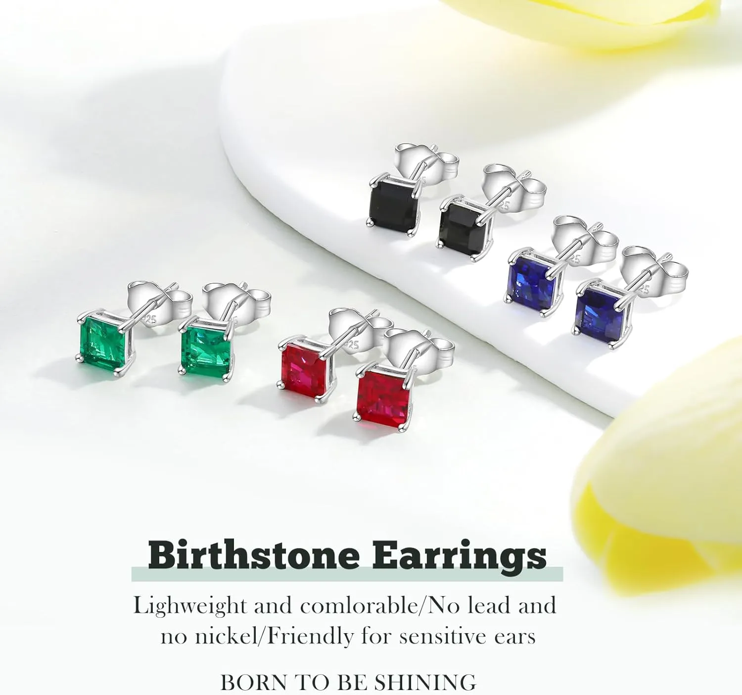 925 Sterling Silver Birthstone Stud Earrings for Women Men, Oval/Round/Sqaure/Octagon Cut Created Sapphire/Amethyst/Emerald/Ruby/Peridot/Opal Solitaire Diamond Halo Earrings