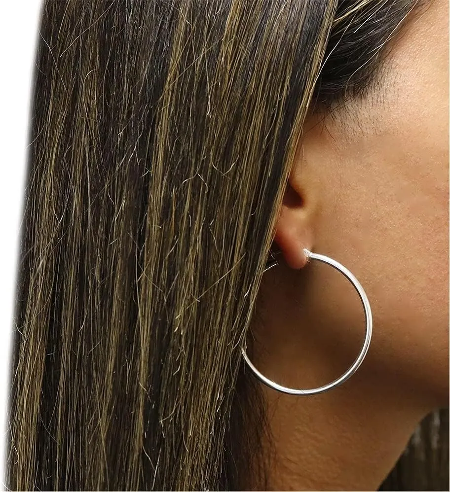 925 Sterling Silver Hoop Earrings for Women 3MM 4MM 5MM Round Silver Hoop Earrings for Women Jewelry, 20MM-50MM Diameter
