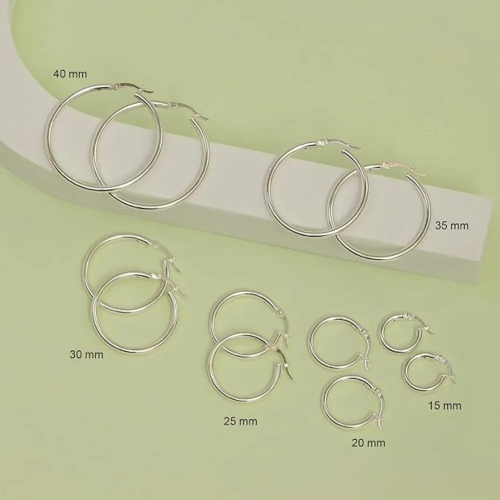 925 Sterling Silver Hoop Earrings for Women 3MM 4MM 5MM Round Silver Hoop Earrings for Women Jewelry, 20MM-50MM Diameter