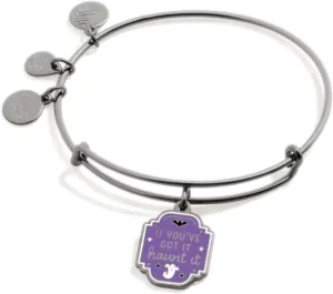 Alex and Ani Connections Expandable Bangle for Women, If You Got It Haunt It Charm, Midnight Silver Finish, 2 to 3.5 in