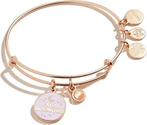 Alex and Ani Connections Expandable Bangle for Women, Im a Moonchild Duo Charm, Shiny Finish, 2 to 3.5 in