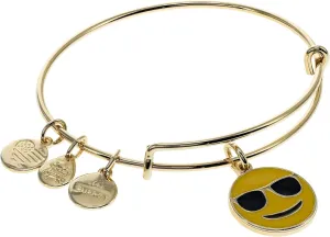 Alex and Ani Sunglasses Emoji Expandable Wire Bangle Bracelet,Shiny Gold Finish,Yellow Charm