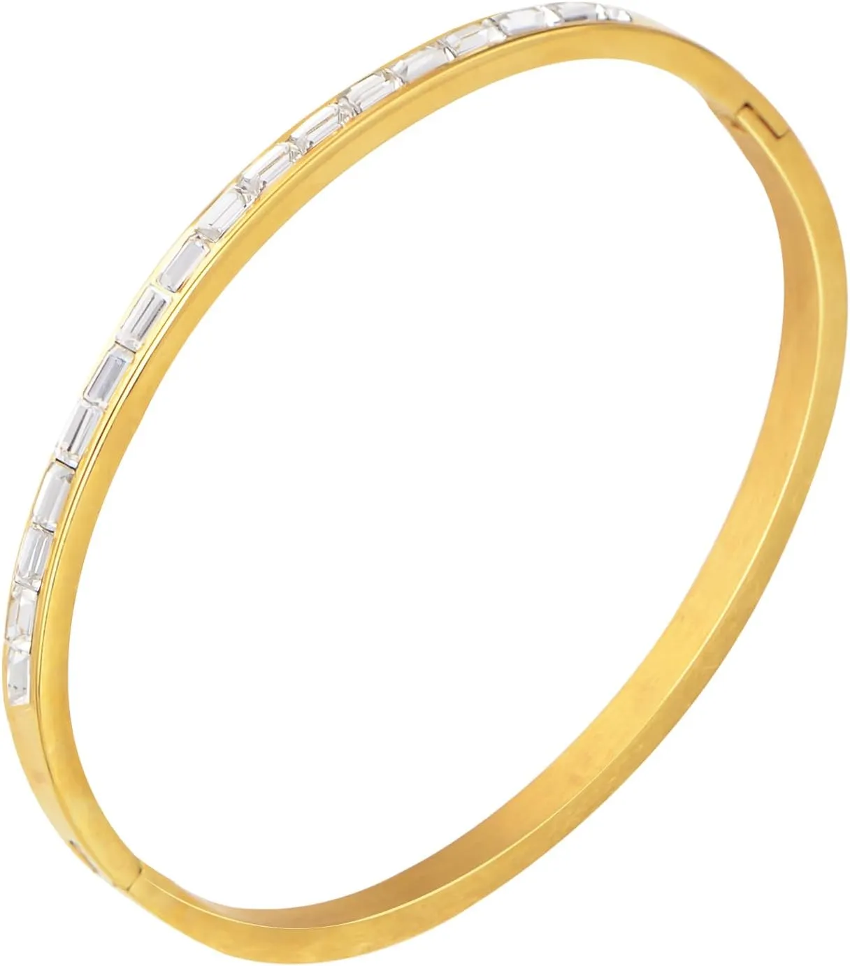 Alilang 18K Gold Plated Crystal Rhinestone Bangle Bracelets for Women with Cubic Zirconia  Stainless Steel Bracelet Jewelry for Christmas, Valentines, Birthday