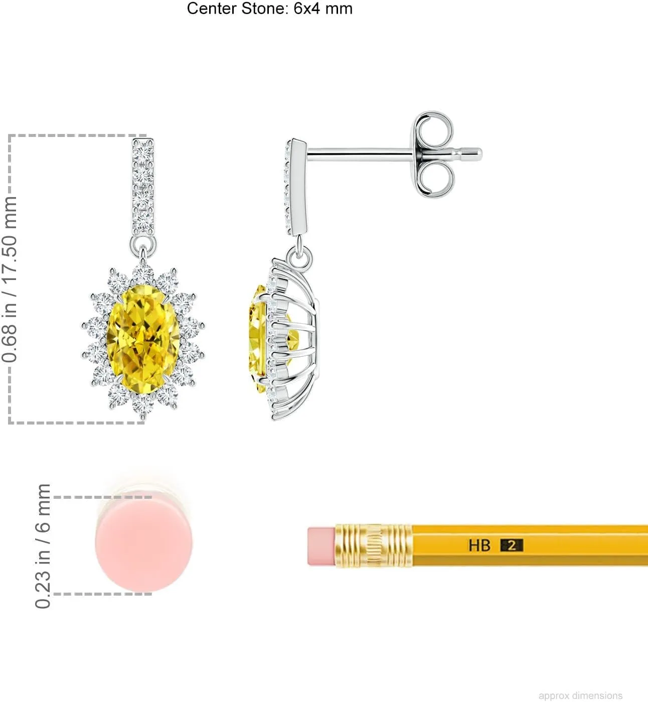 ANGARA Lab Grown Fancy Intense Yellow Diamond Dangle Earrings with Floral Halo in 14K Solid Gold/Platinum | Birthday, Engagement, Anniversary, Wedding Jewelry Gift for Women