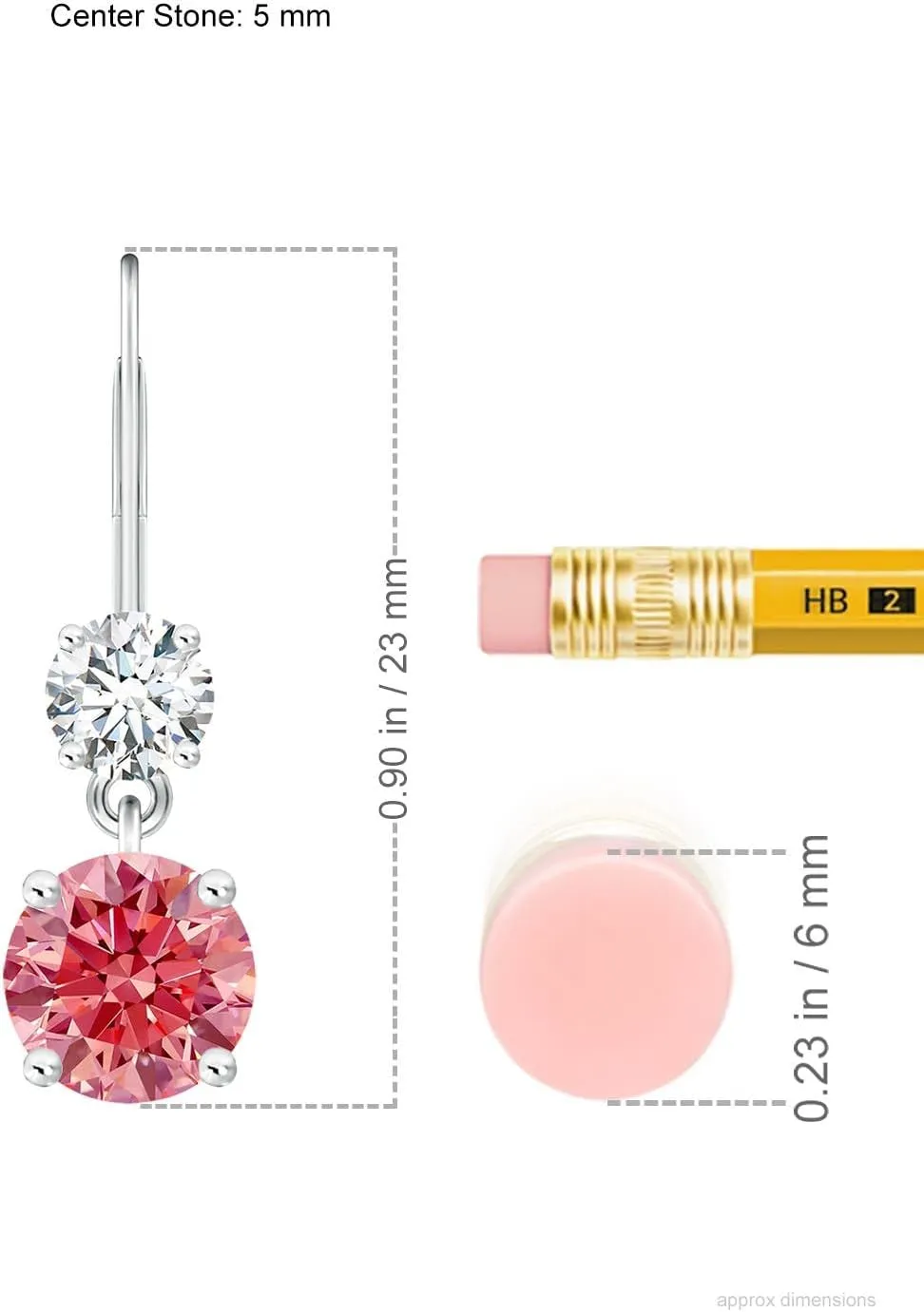 ANGARA Round Lab Grown Fancy Intense Pink Diamond Leverback Dangle Earrings in 14K Solid Gold/Platinum | Birthday, Engagement, Anniversary, Wedding Jewelry Gift for Women