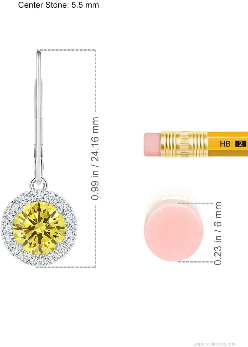 ANGARA Round Lab Grown Fancy Intense Yellow Diamond Leverback Halo Dangle Earrings in 14K Solid Gold/Platinum | Birthday, Engagement, Anniversary, Wedding Jewelry Gift for Women