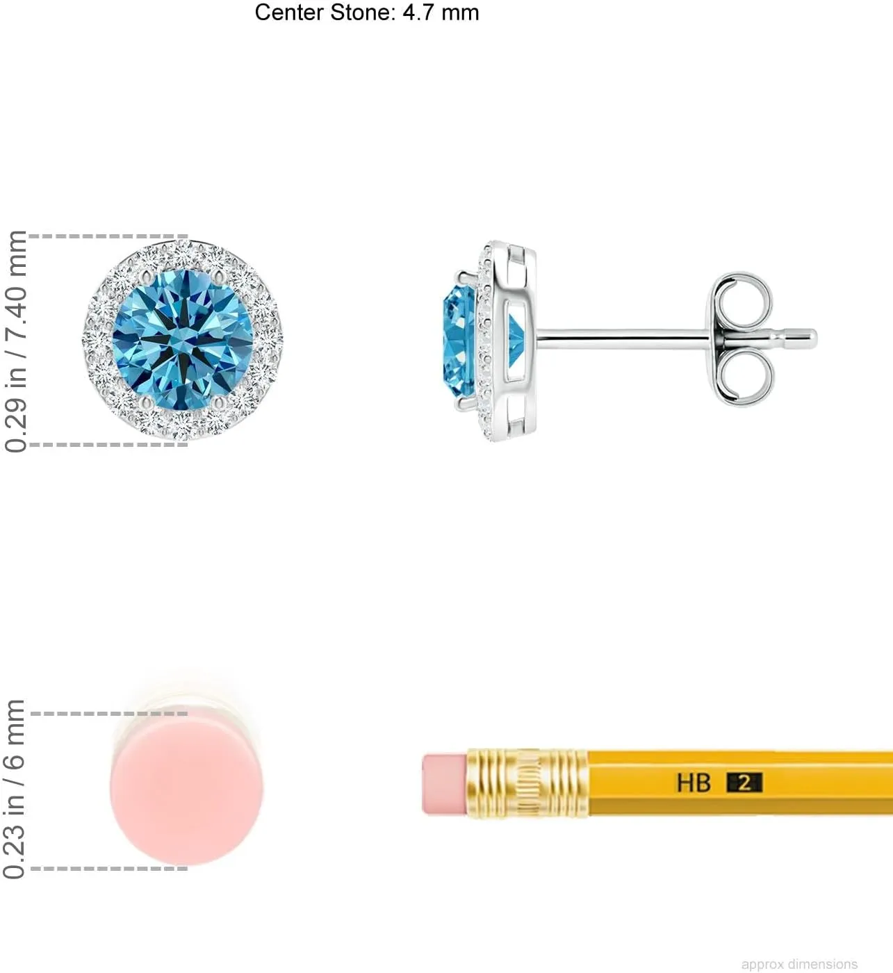 ANGARA Vintage-Inspired Round Lab Grown Fancy Intense Blue Diamond Halo Stud Earrings in 14K Solid Gold/Platinum | Birthday, Engagement, Anniversary, Wedding Jewelry Gift for Women