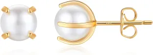 Angelstones 18K Gold Plated Sterling Silver Stud Earrings, Pearl Earrings for Women