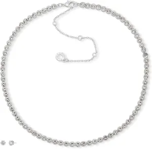 Anne Klein Silver Tone Clear Crystal Round Stone 16" Tennis Necklace Earrings Set