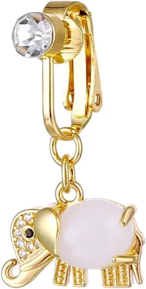 Baby Elephant Fake Belly Button Ring for Women 18K Gold Plated Stainless Steel Non Piercing Clip On Belly Navel Ring Cute Fake Belly Jewelry