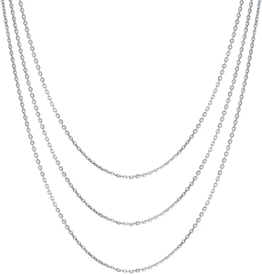 BERRICLE Italian Sterling Silver Rolo Chain Necklace for Women, 3 Piece (Rose Gold Flashed, Yellow Gold Flashed, Rhodium Plated)