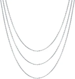 BERRICLE Italian Sterling Silver Rolo Chain Necklace for Women, 3 Piece (Rose Gold Flashed, Yellow Gold Flashed, Rhodium Plated)