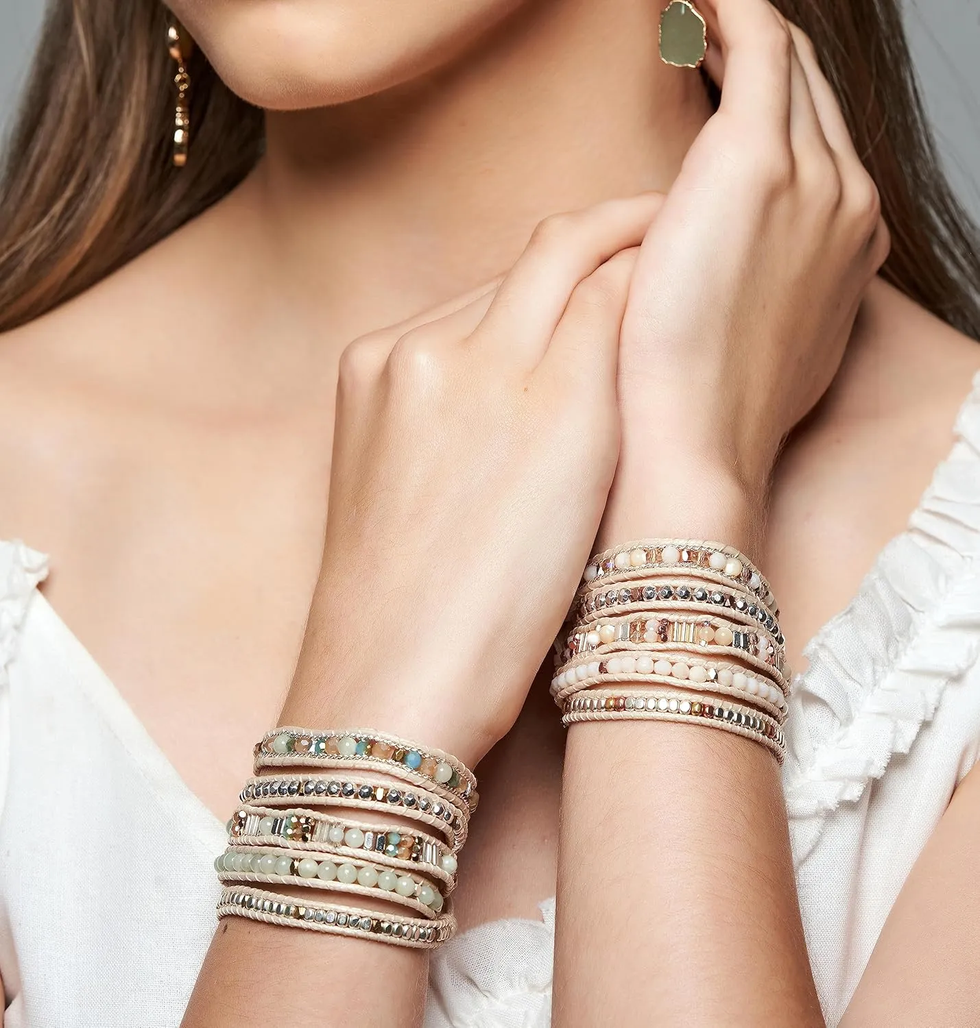 Bracelet for Women  Handmade Vegan Boho Natural Stone Layered Bracelet, Thailand Bohemian Stackable Beaded Wrap Bracelets, Summer Hippie Bracelet Stack, Fashion Jewelry Gifts