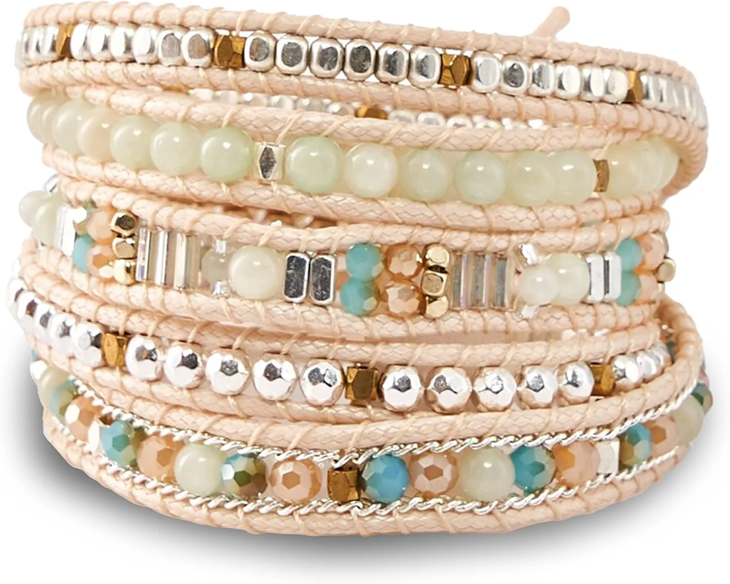 Bracelet for Women  Handmade Vegan Boho Natural Stone Layered Bracelet, Thailand Bohemian Stackable Beaded Wrap Bracelets, Summer Hippie Bracelet Stack, Fashion Jewelry Gifts