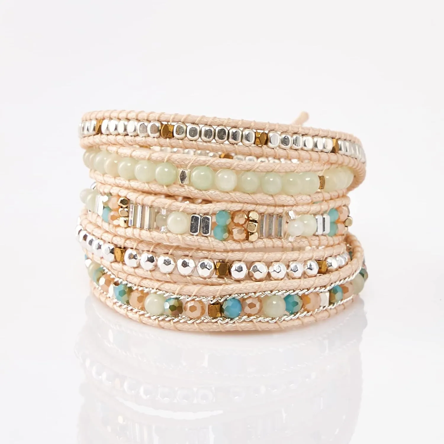 Bracelet for Women  Handmade Vegan Boho Natural Stone Layered Bracelet, Thailand Bohemian Stackable Beaded Wrap Bracelets, Summer Hippie Bracelet Stack, Fashion Jewelry Gifts
