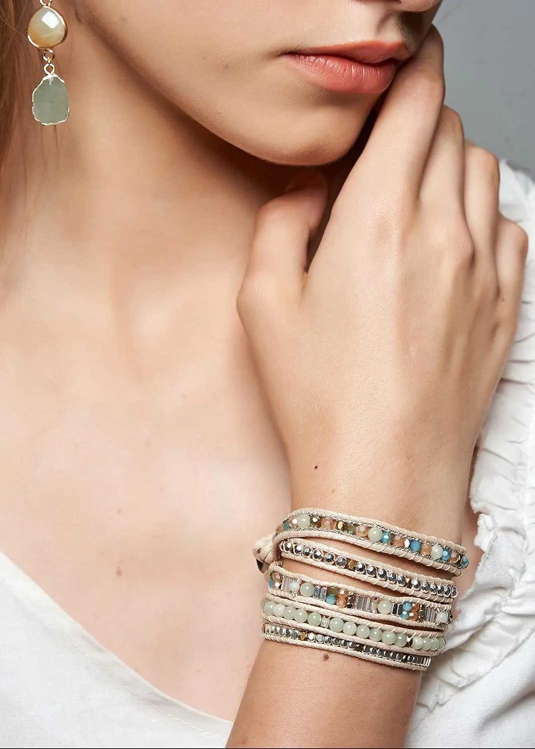 Bracelet for Women  Handmade Vegan Boho Natural Stone Layered Bracelet, Thailand Bohemian Stackable Beaded Wrap Bracelets, Summer Hippie Bracelet Stack, Fashion Jewelry Gifts