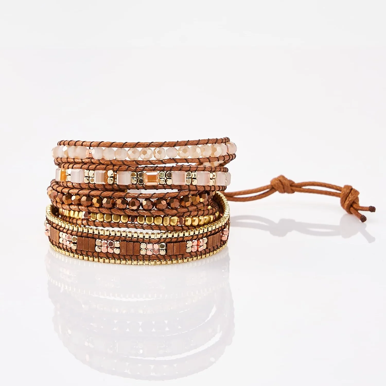 Bracelet for Women  Handmade Vegan Boho Natural Stone Layered Bracelet, Thailand Bohemian Stackable Beaded Wrap Bracelets, Summer Hippie Bracelet Stack, Fashion Jewelry Gifts