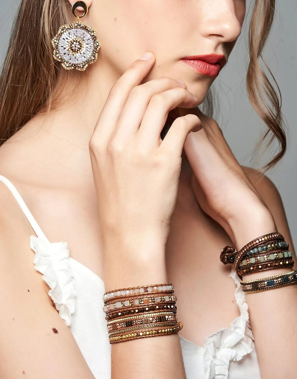 Bracelet for Women  Handmade Vegan Boho Natural Stone Layered Bracelet, Thailand Bohemian Stackable Beaded Wrap Bracelets, Summer Hippie Bracelet Stack, Fashion Jewelry Gifts