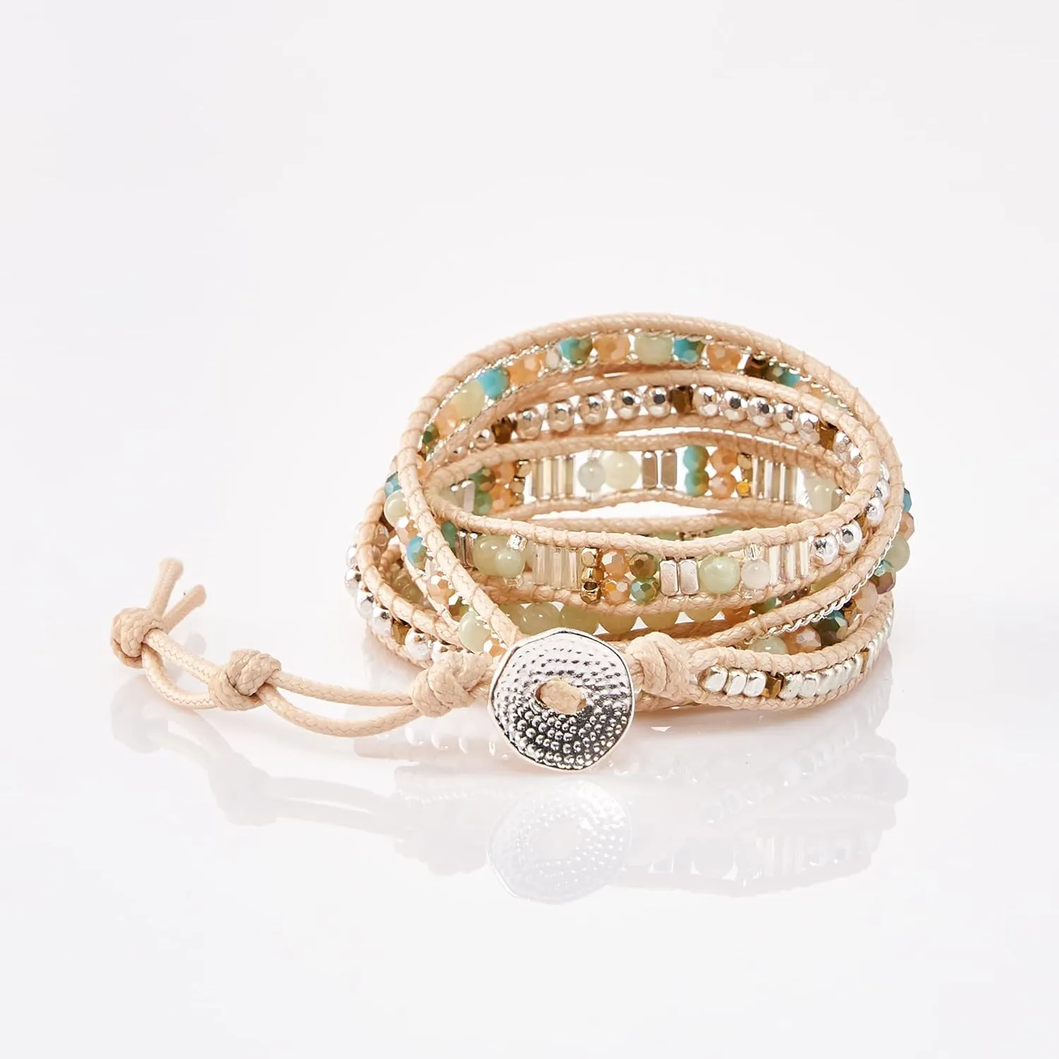 Bracelet for Women  Handmade Vegan Boho Natural Stone Layered Bracelet, Thailand Bohemian Stackable Beaded Wrap Bracelets, Summer Hippie Bracelet Stack, Fashion Jewelry Gifts