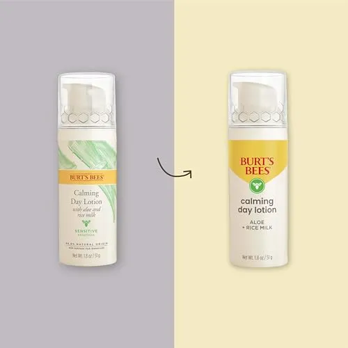 Burt's Bees Stocking Stuffers, Calming Day Face Lotion With Aloe and Rice Milk, Soothing Face Lotion for Sensitive Skin, 98.9 Percent Natural Origin Skin Care Christmas Gifts, 1.8 oz. Bottle