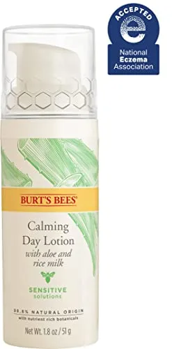 Burt's Bees Stocking Stuffers, Calming Day Face Lotion With Aloe and Rice Milk, Soothing Face Lotion for Sensitive Skin, 98.9 Percent Natural Origin Skin Care Christmas Gifts, 1.8 oz. Bottle