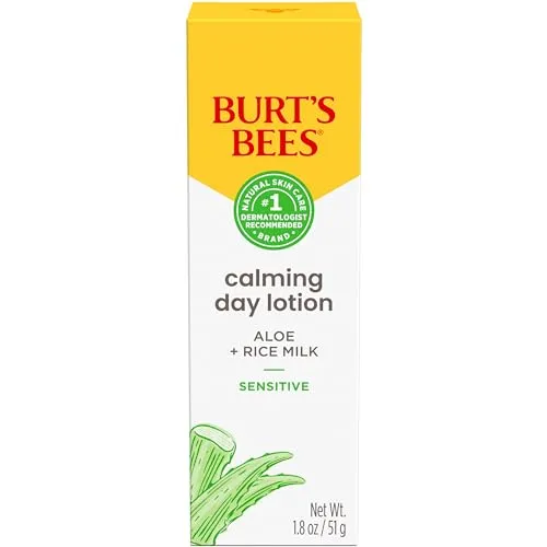 Burt's Bees Stocking Stuffers, Calming Day Face Lotion With Aloe and Rice Milk, Soothing Face Lotion for Sensitive Skin, 98.9 Percent Natural Origin Skin Care Christmas Gifts, 1.8 oz. Bottle