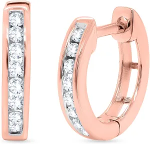 Channel Set Diamond Huggie Hoop Earrings for Women - 1/4 Cttw Round Diamond Hoop Earrings for Hypoallergenic Sensitive Ears 14K Gold Over Solid 925 Sterling Silver ( 0.25 Carat, I-J Color, I2 Clarity)