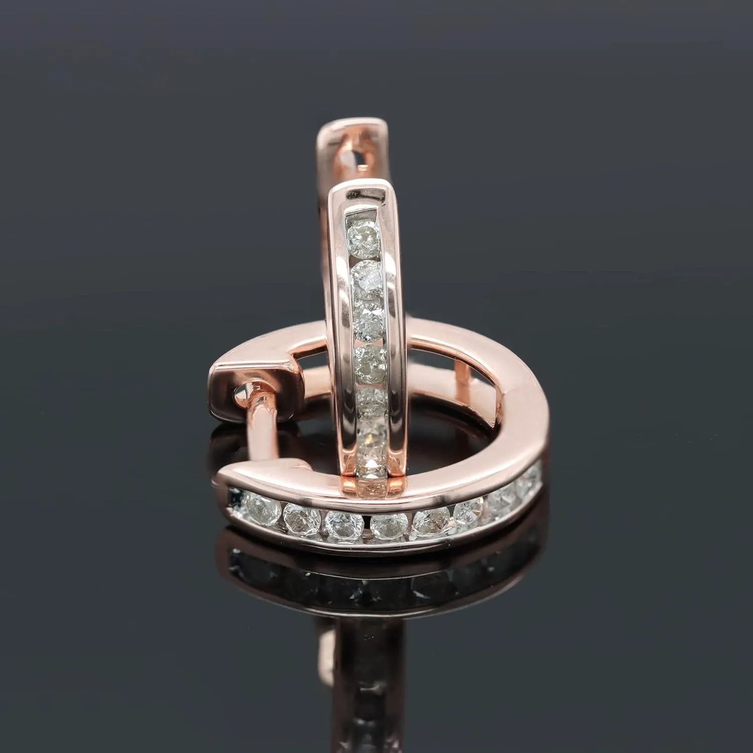 Channel Set Diamond Huggie Hoop Earrings for Women - 1/4 Cttw Round Diamond Hoop Earrings for Hypoallergenic Sensitive Ears 14K Gold Over Solid 925 Sterling Silver ( 0.25 Carat, I-J Color, I2 Clarity)