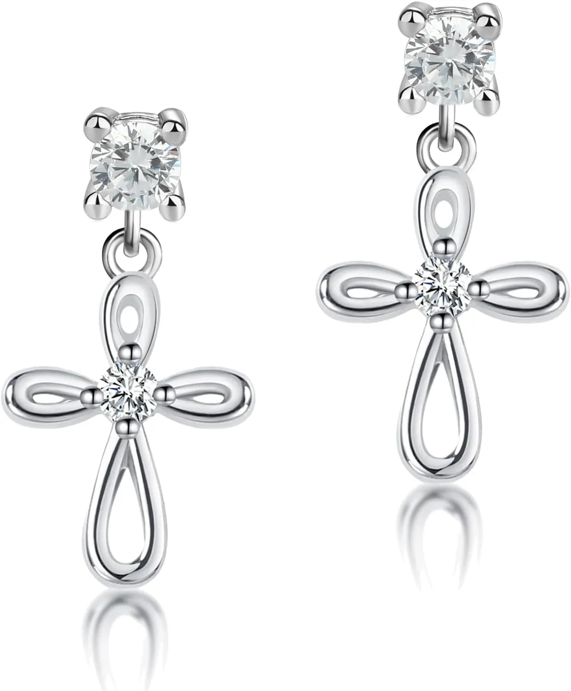 Cherished Moments Children's Sterling Silver Cultured Pearl or CZ, Dangling Cross Earrings with Screw Backs for Baptism, Christening, First Communion Gift for Babies, Kids, Toddlers, and Little Girls