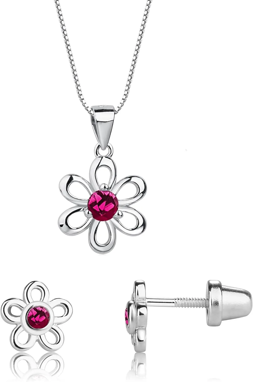 Cherished Moments Girls Sterling Silver Daisy Simulated July Birthstone Necklace and Earring Set for Children