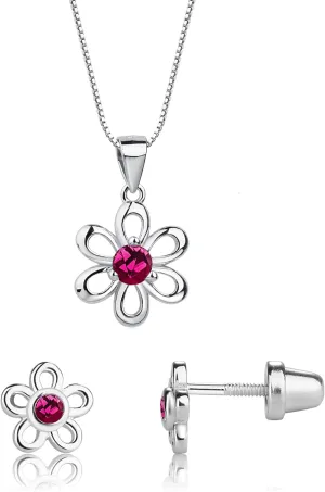 Cherished Moments Girls Sterling Silver Daisy Simulated July Birthstone Necklace and Earring Set for Children