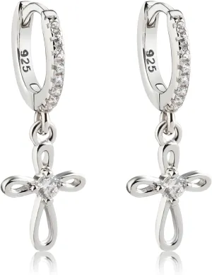 Cherished Moments Girls Sterling Silver Huggie Earrings with Drop Heart or Cross for Kids, Teens or Women