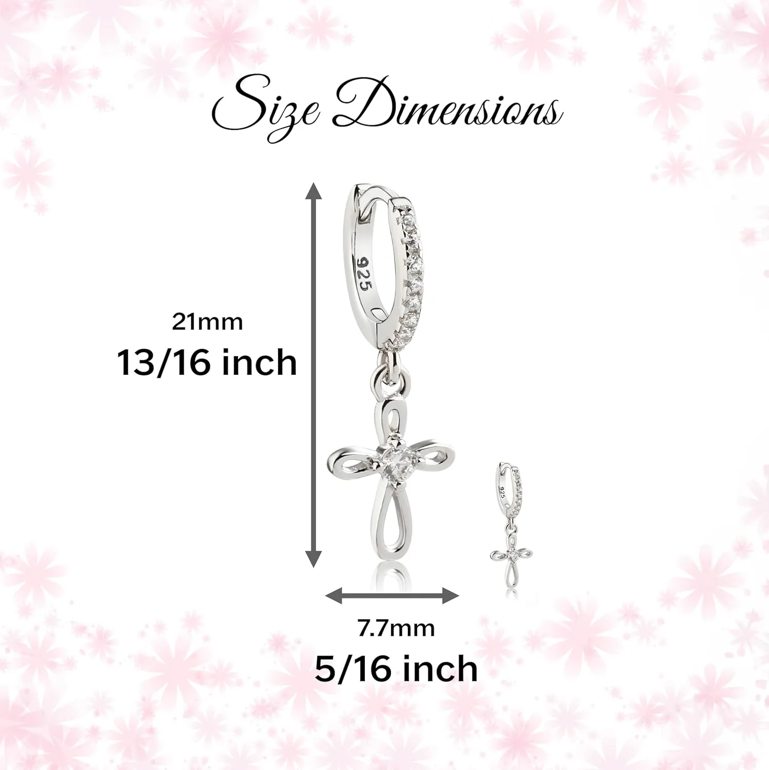 Cherished Moments Girls Sterling Silver Huggie Earrings with Drop Heart or Cross for Kids, Teens or Women