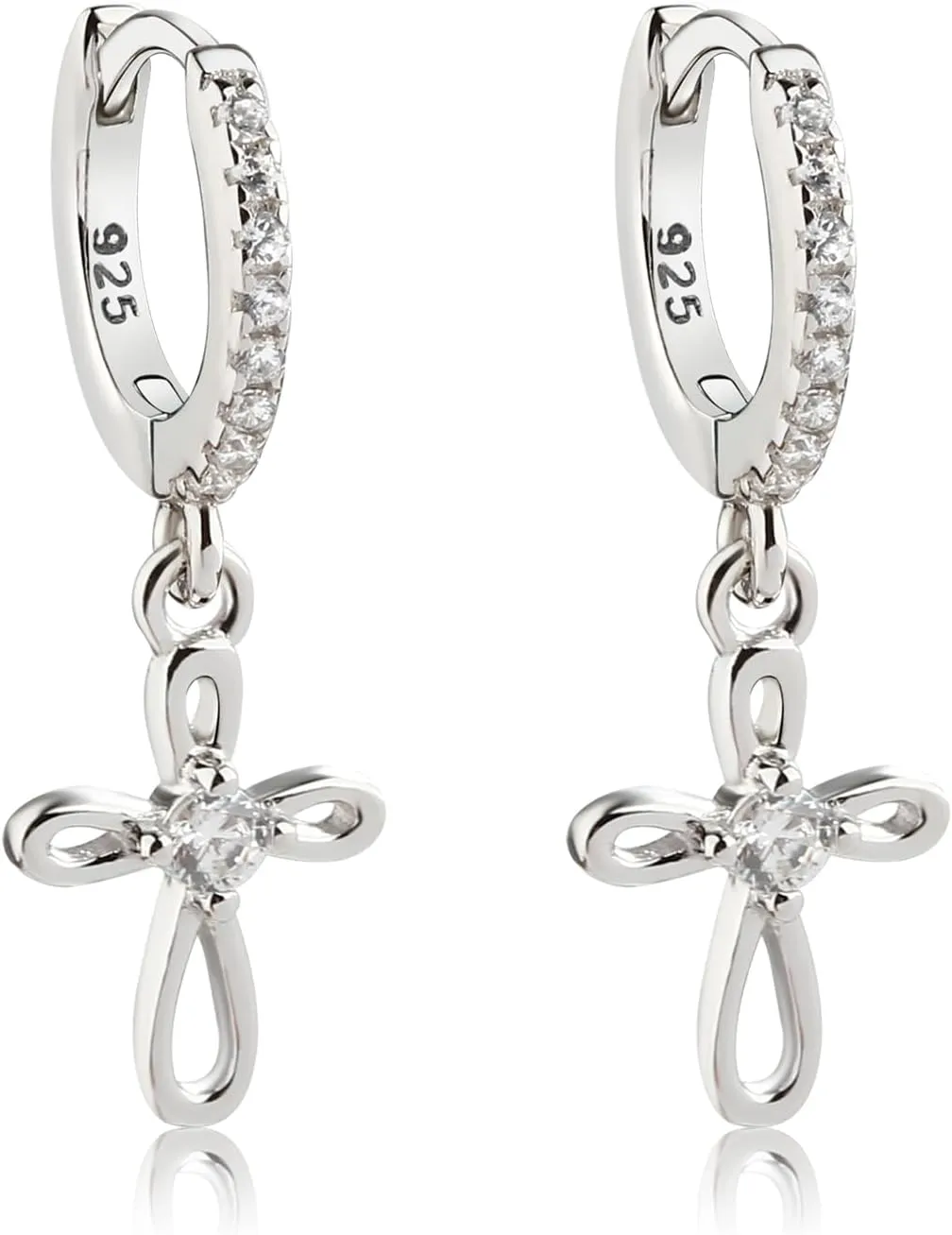Cherished Moments Girls Sterling Silver Huggie Earrings with Drop Heart or Cross for Kids, Teens or Women
