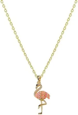 Dainty CZ Flamingo Pink Enamel Feather Pendant Necklace for Women Cubic Zirconia Elegant Goldtone Bird Animal Charm Choker Adjustable Chain Birthday Valentines Mothers Day Jewelry Gifts for Her Mom