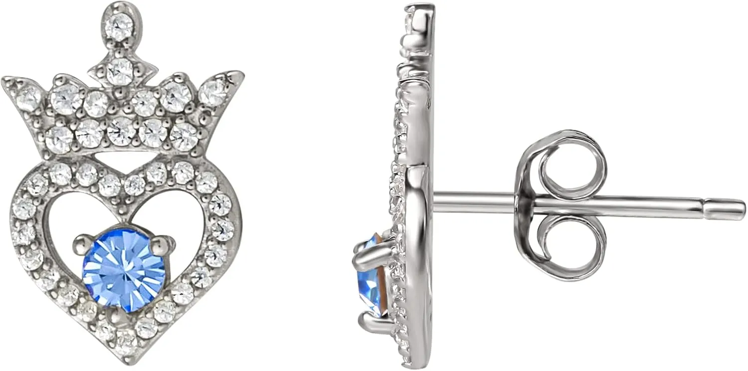 Disney Princess Tiara Sterling Silver Cubic Zirconia Birthstone Stud Earrings