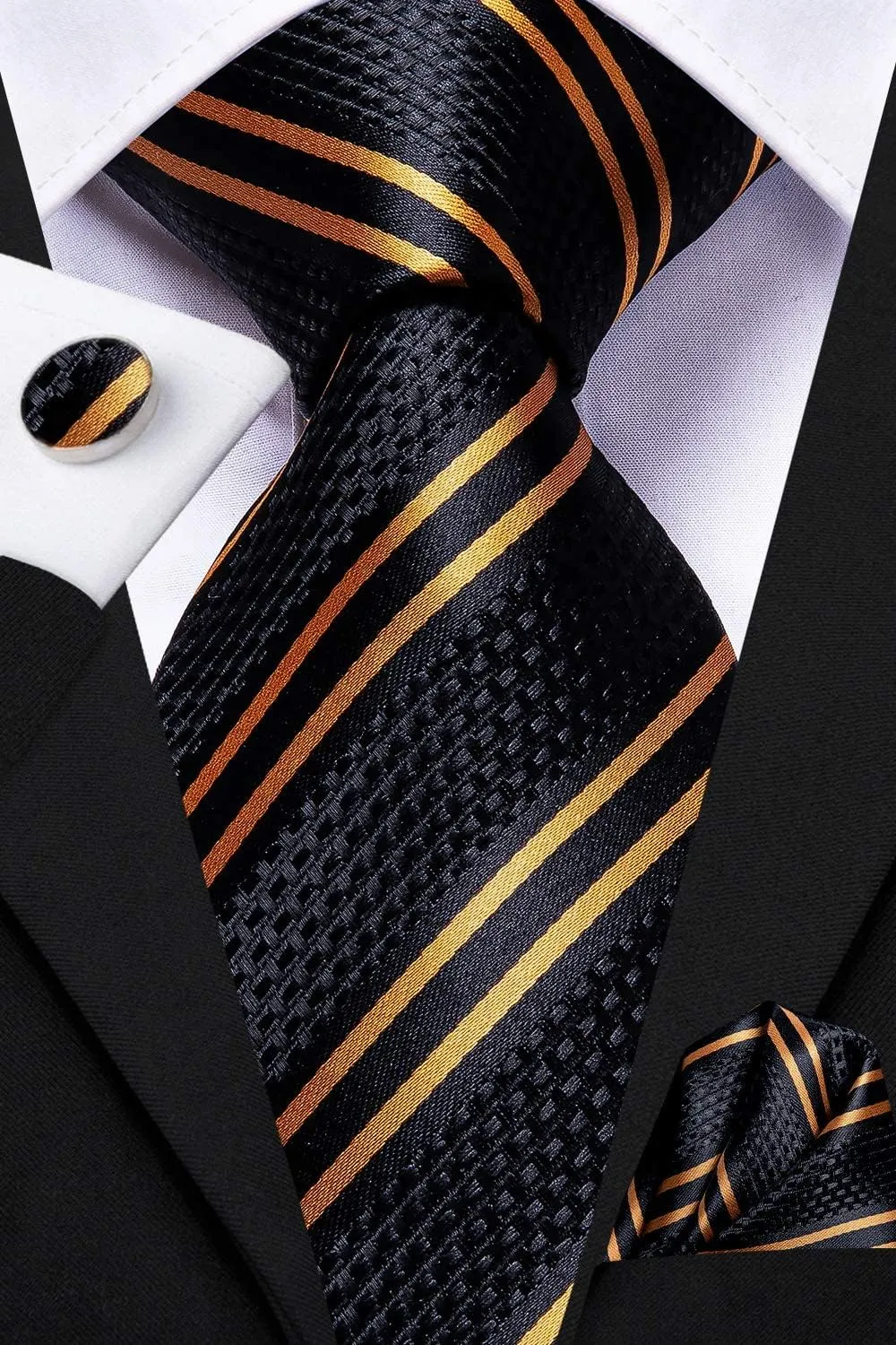 Dubulle Mens Paisley Floral Silk Tie for Men Striped Necktie and Pocket Square Cufflinks Set Wedding Business