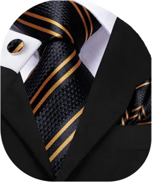 Dubulle Mens Paisley Floral Silk Tie for Men Striped Necktie and Pocket Square Cufflinks Set Wedding Business
