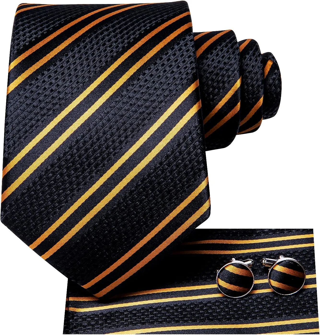 Dubulle Mens Paisley Floral Silk Tie for Men Striped Necktie and Pocket Square Cufflinks Set Wedding Business