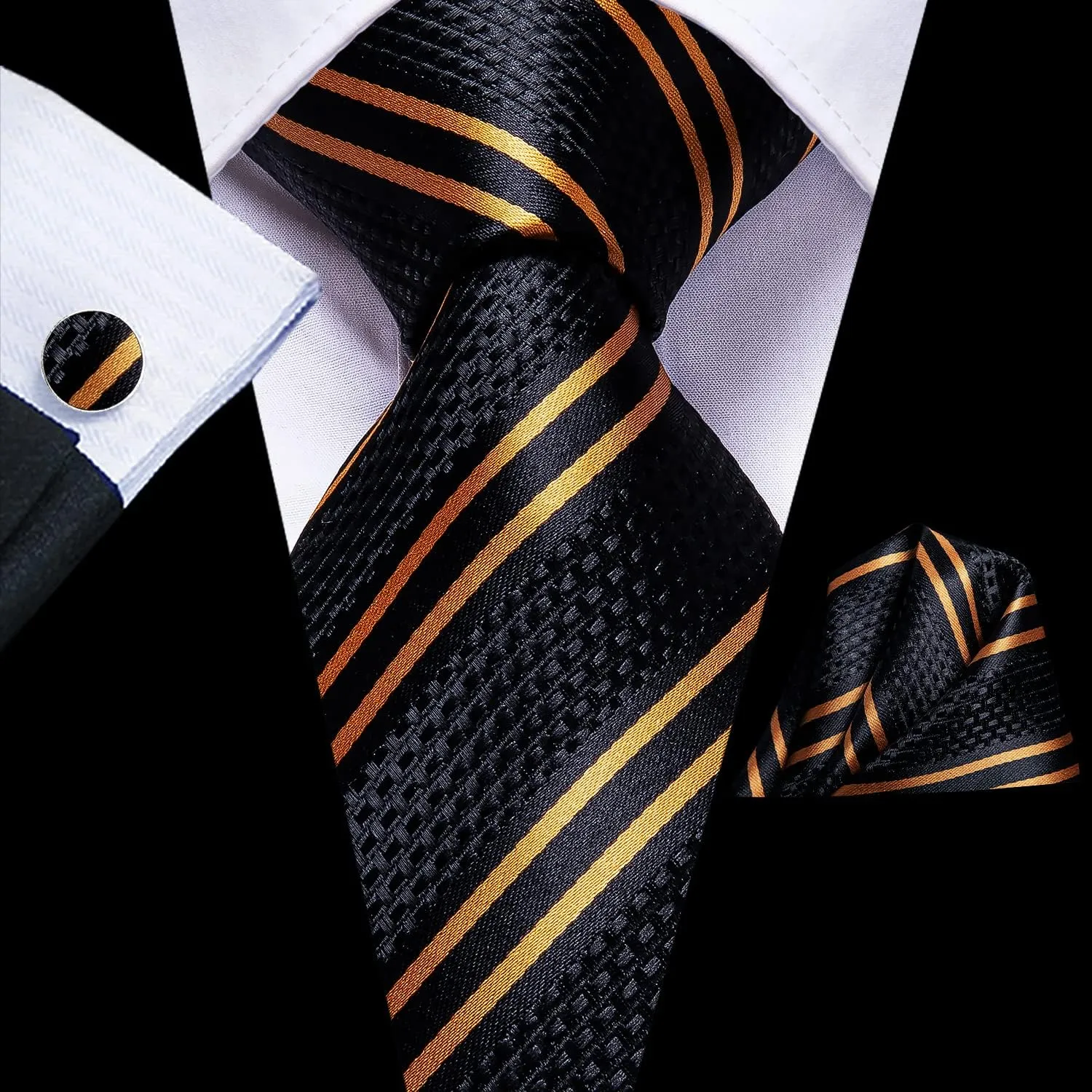 Dubulle Mens Paisley Floral Silk Tie for Men Striped Necktie and Pocket Square Cufflinks Set Wedding Business