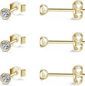EPIRORA Sterling Silver Stud Earrings for Women Men- 3 Pairs of Tiny Round Cubic Zirconia Earrings CZ Small Cartilage Tragus Earrings(2mm/3mm/4mm)