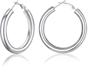 FOCALOOK Hoop Earrings for Women - Lightweight Large Hoops 14K Gold Chunky Earrings Hypoallergenic 5mm Thick Silver Black Hoop Earrings | Custom Name Jewelry 30mm 40mm 60mm 80mm