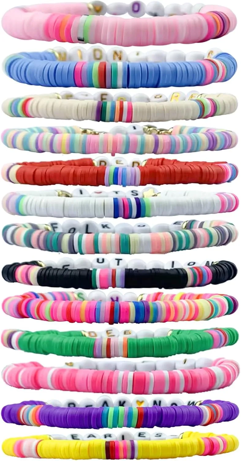 Friendship Bracelet, Bracelet Sets for Music Fans, Top Albums, Concert Outfit Gifts(14 pcs Clay Beads)