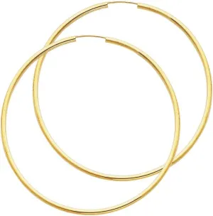 Galaxy Gold GG 14k Solid Yellow Gold Endless Loop Hoop Timeless Earrings 2 mm Gauge/Thickness Available in Multiple Diameters -