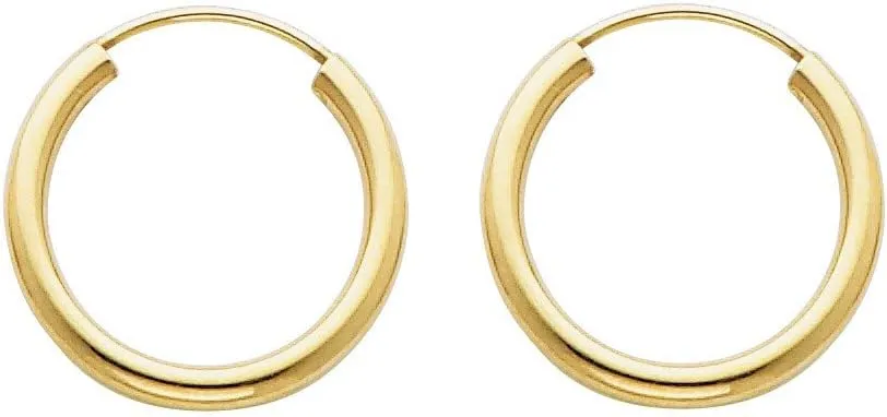 Galaxy Gold GG 14k Solid Yellow Gold Endless Loop Hoop Timeless Earrings 2 mm Gauge/Thickness Available in Multiple Diameters -